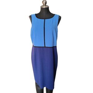 Blue Colour-block  Sleeveless Sheath Dress Sz 14